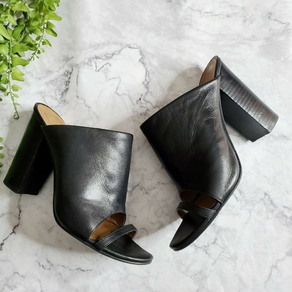 14th & Union Shoes - 14th & Union Adelle Black Leather Strappy Mules